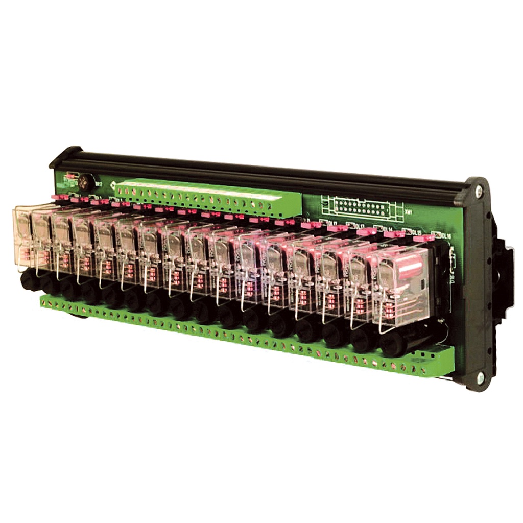 16 Channel 24Vac/dc Relay Module With Fuse Protection , DIN Rail Mount, SPDT, 24Vac/dc Input, 250Vac Output, 16A, 
