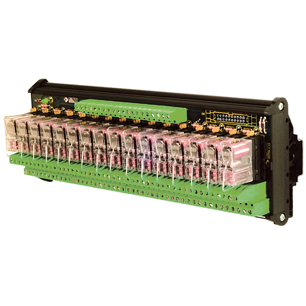 Multi-Channel pluggable relay, 16 relays, DPDT, +/- Common, 24 Vac/dc
