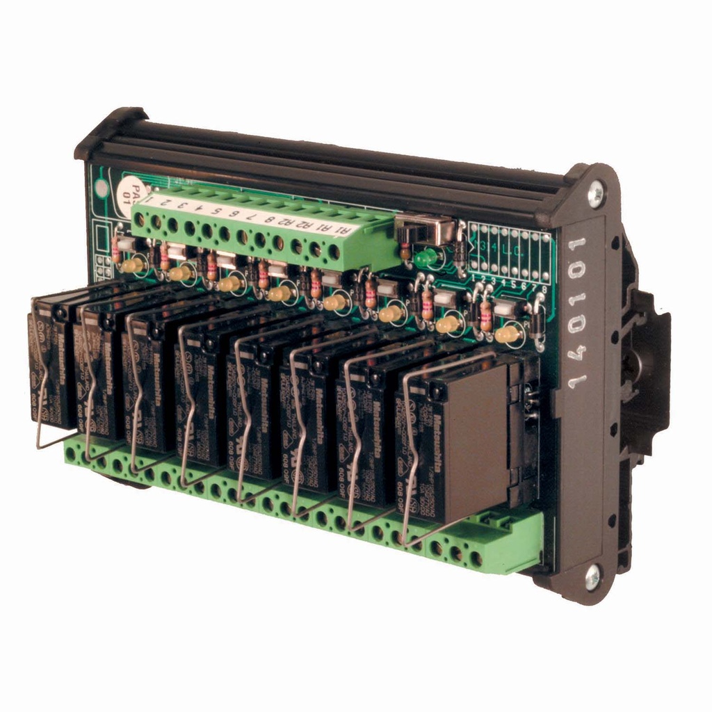 Multi-Channel pluggable relay, 8 relays, SPDT, Negative Common, 24 Vac/dc, with test push button
