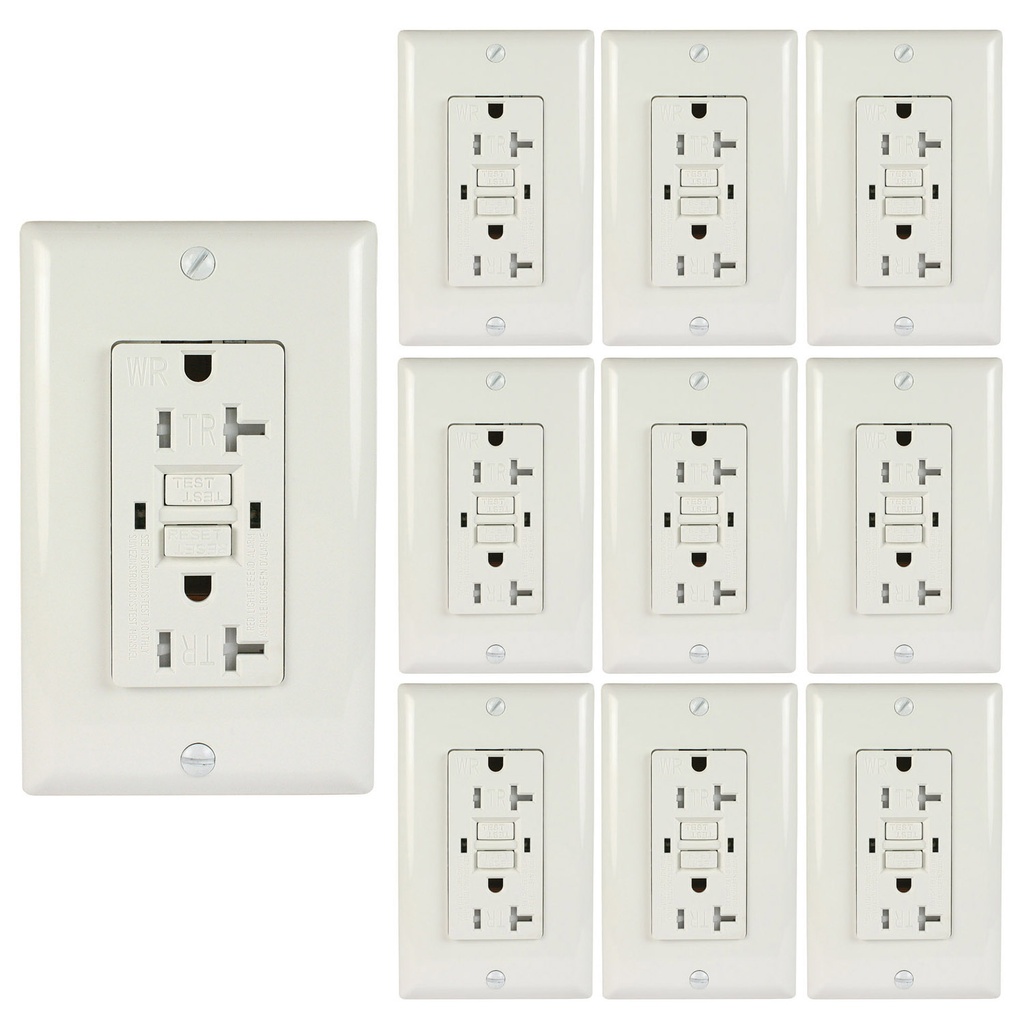 20A 125V Duplex GFCI Outlet | Self-Test | White | Tamper Resistant | UL Listed | Includes Wall Plate | Tamper Resistant & Weather Resistant | 10-Pack