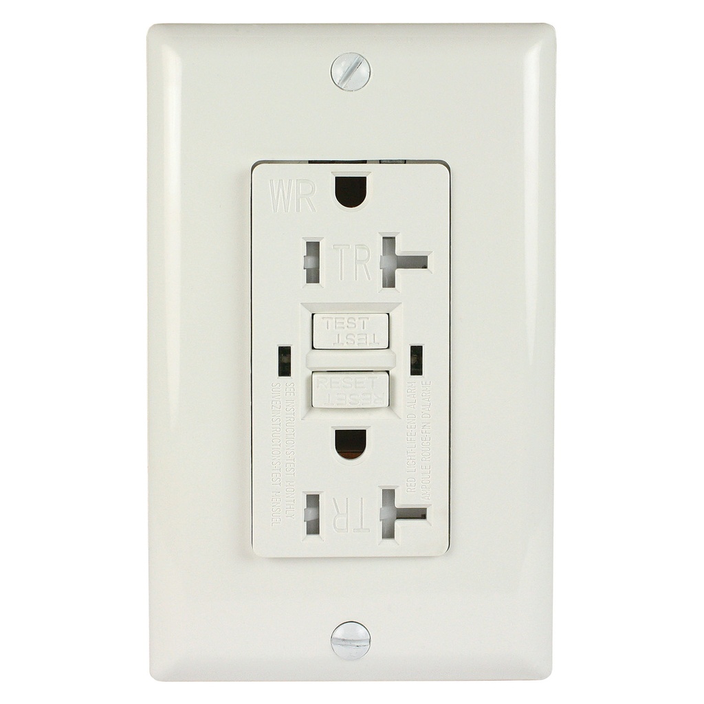 GFCI Outlet with Wall Plate, Tamper Resistant, Weather Resistant, 20 Amp Outlet, White UL