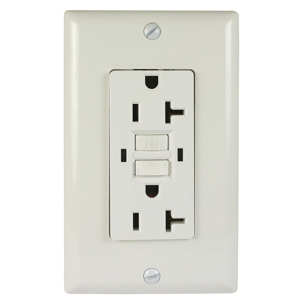 GFCI Outlet, 20 Amp Wall Plate, Self Testing, Trip Indicators, UL Listed, White