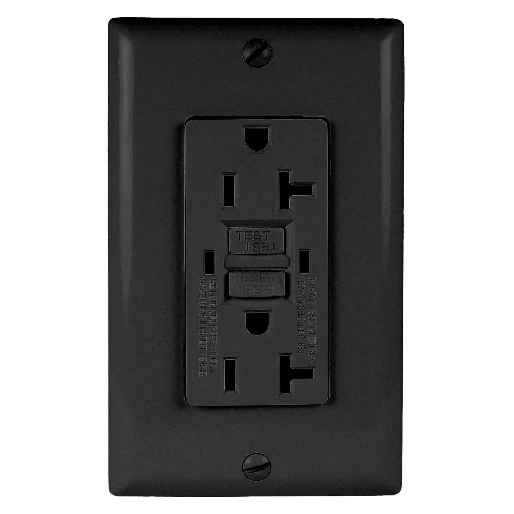 20A 125V Duplex GFCI Outlet | Self-Test | Black | UL Listed | Includes Wall Plate 
