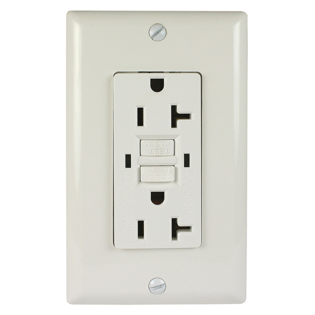 20A 125V Duplex GFCI Outlet | Self-Test | White | UL Listed | Includes Wall Plate | 1-Pack