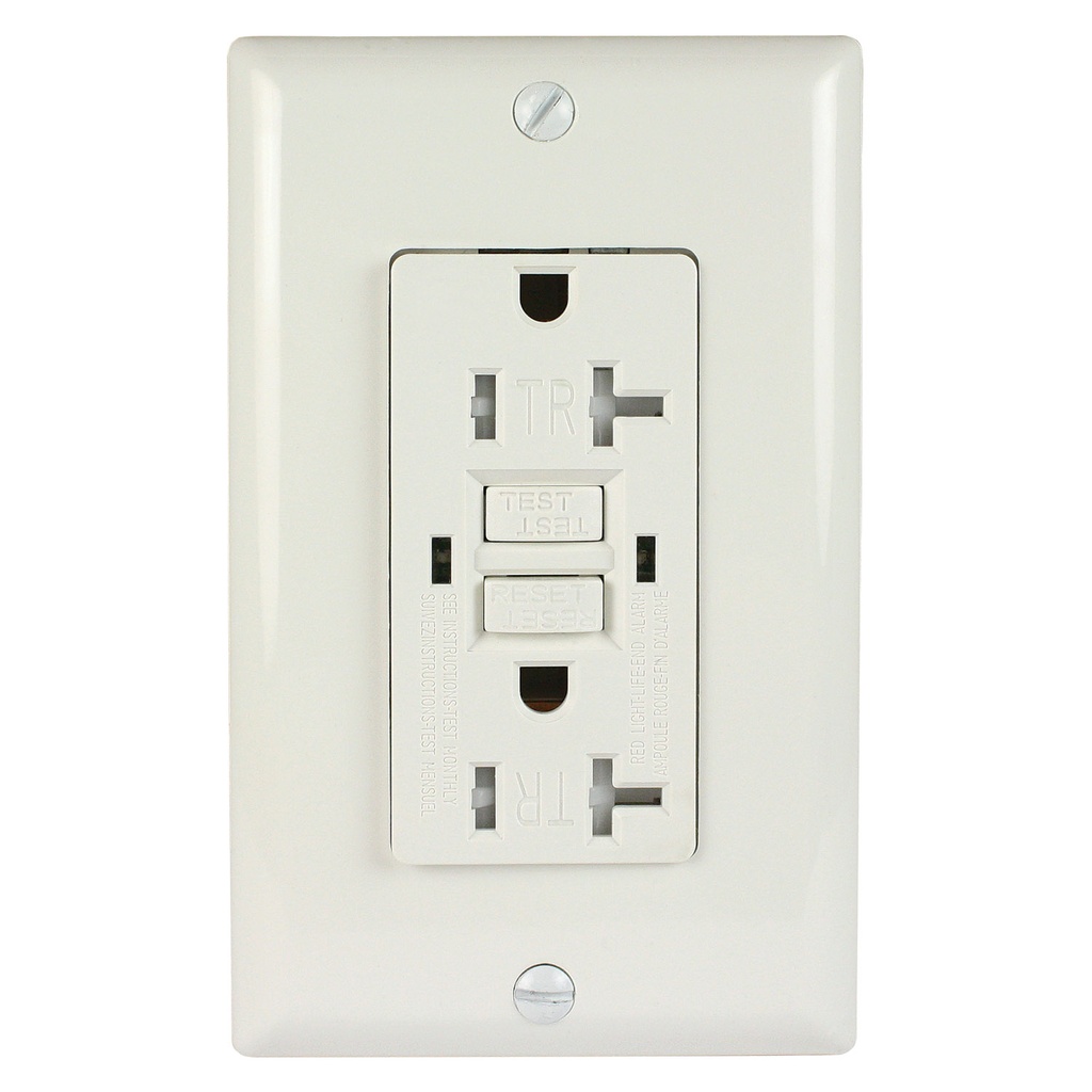 20A 125V Duplex GFCI Outlet | Self-Test | White | Tamper Resistant | UL Listed | Includes Wall Plate | 1-Pack