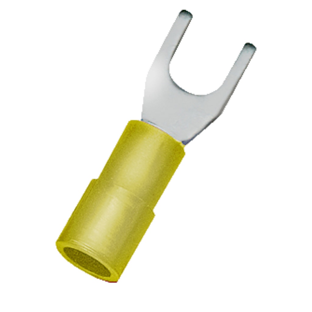 Spade Terminal Wire Connector, Yellow Insulator, 12-10 AWG, UL, 5mm Stud Size
