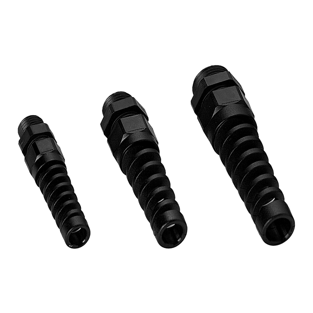 Spiral Cable Gland, Spiral Strain Relief Connector fits PG21 Threaded mounting holes, 13-18 mm clamping range, Black