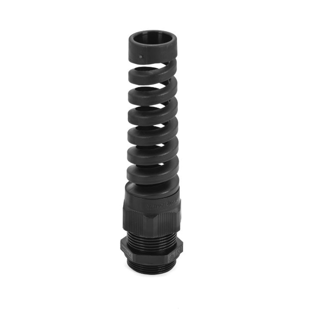 M12 Spiral Cable Gland, Spiral Strain Relief Connector, Flexible Strain Relief, UL Listed, Black