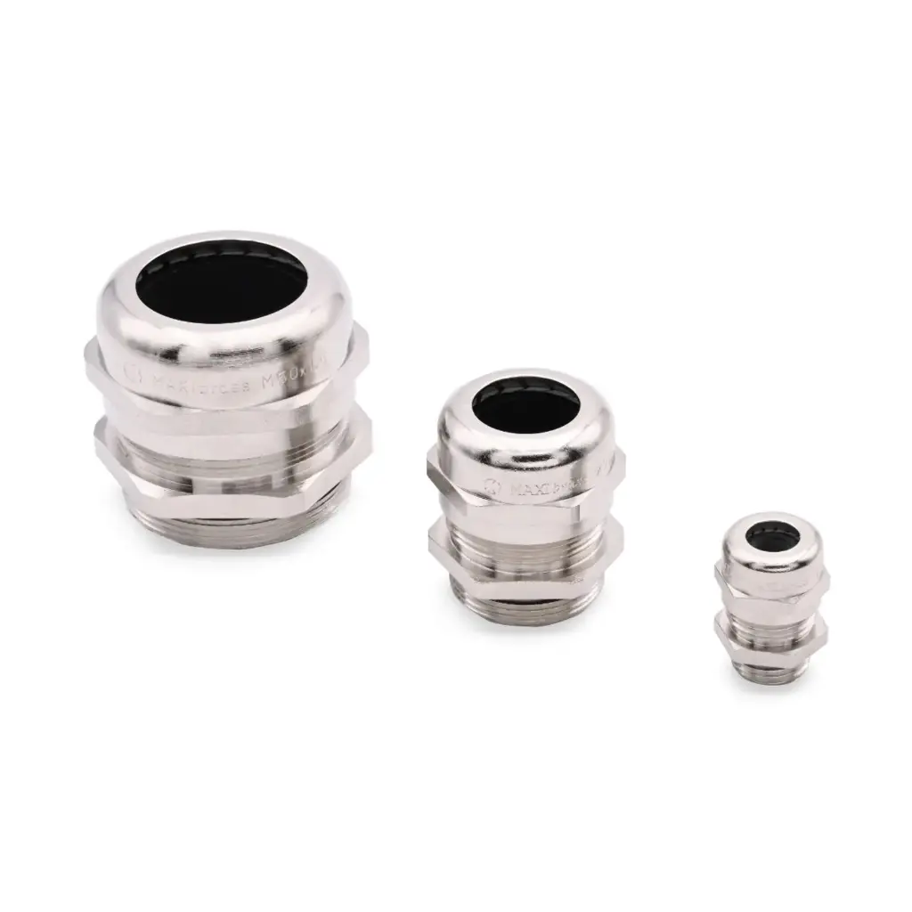 Nickel-Plated Brass Cable Glands, Extended Thread and Reduced Entry, PG11 Threads, Tightening nut: 20mm, 2.5-7mm Clamping Range