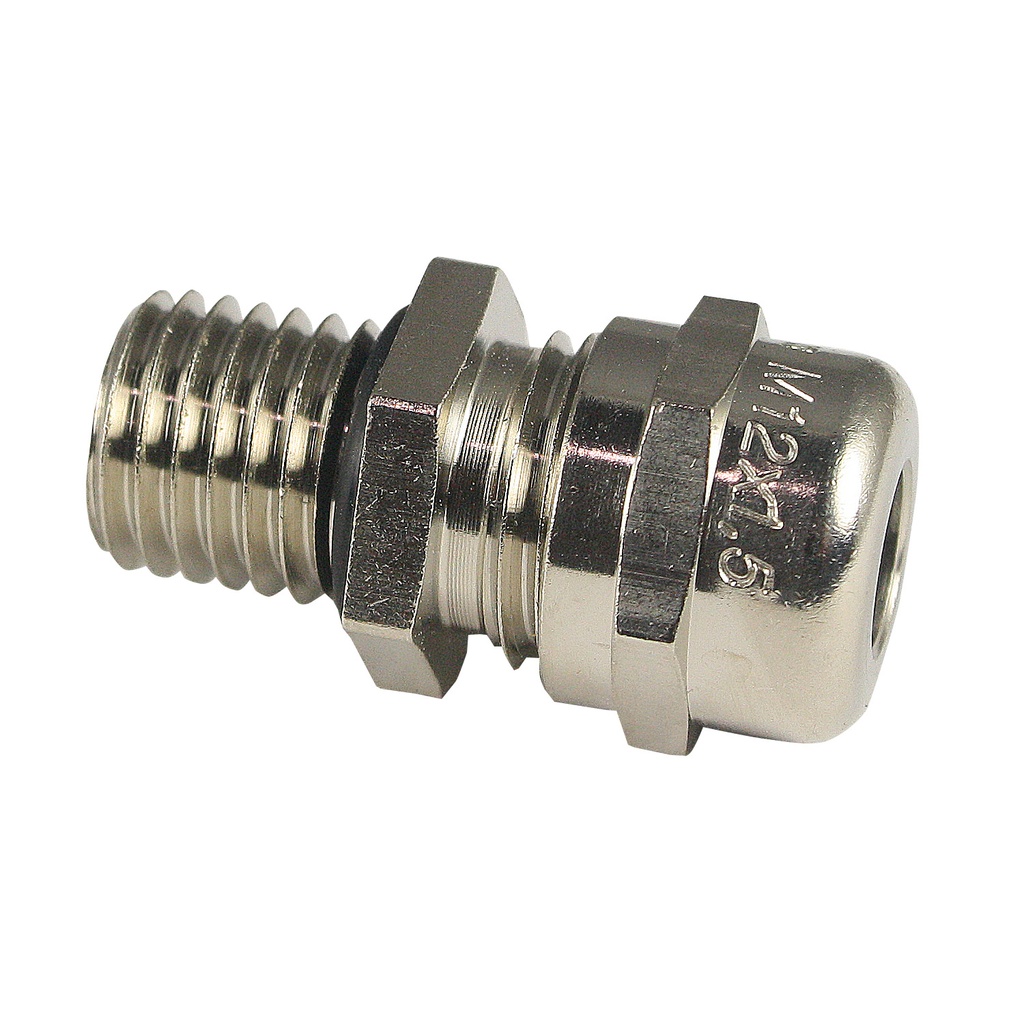 M12 Nickel Plated Brass Cable Gland With Extended Threads, Waterproof, IP68 Rated