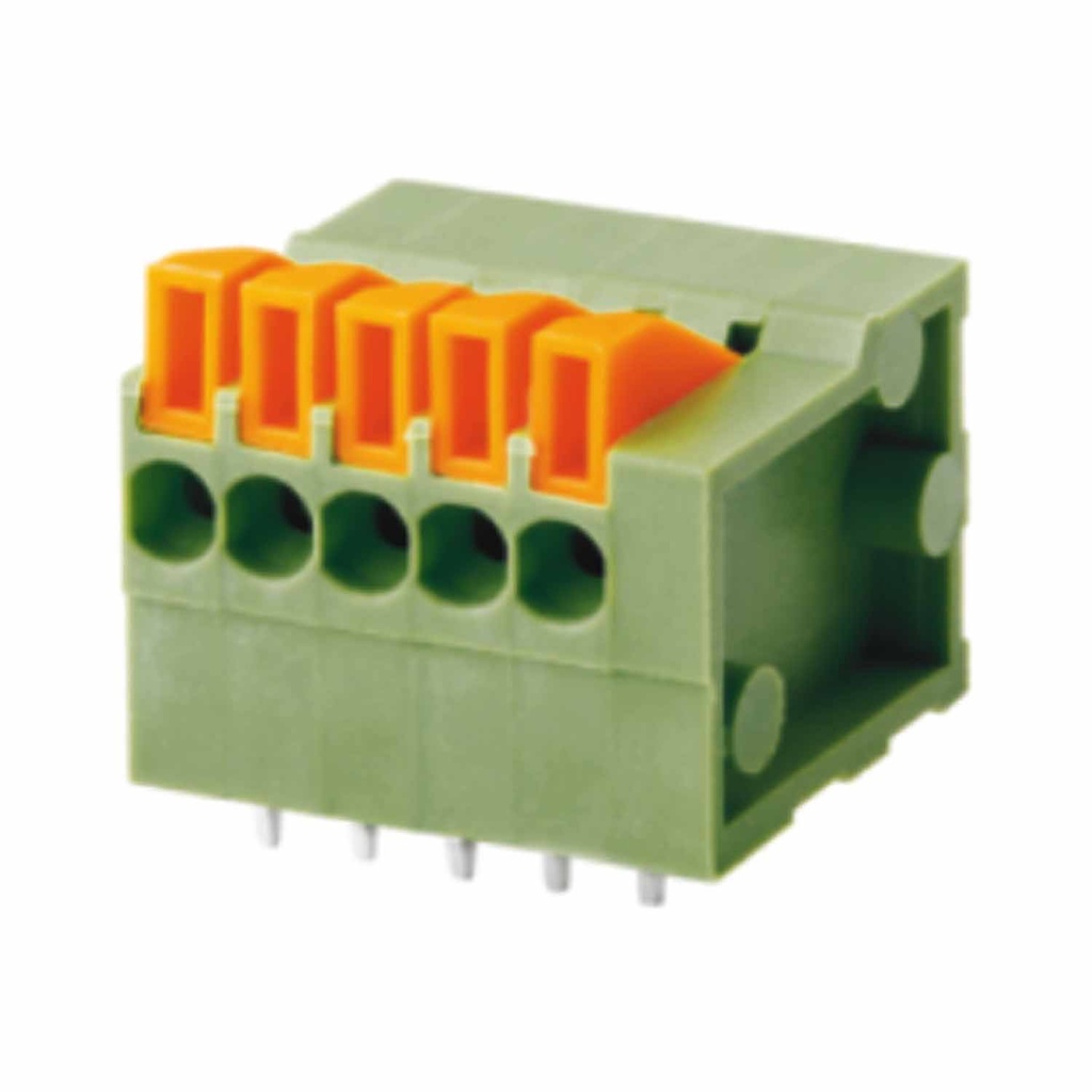 2.54 mm Pitch Fixed Printed Circuit Board (PCB) Terminal Block, Spring Clamp, Front Horizontal Wire Entry, 26-18AWG, 9 Position