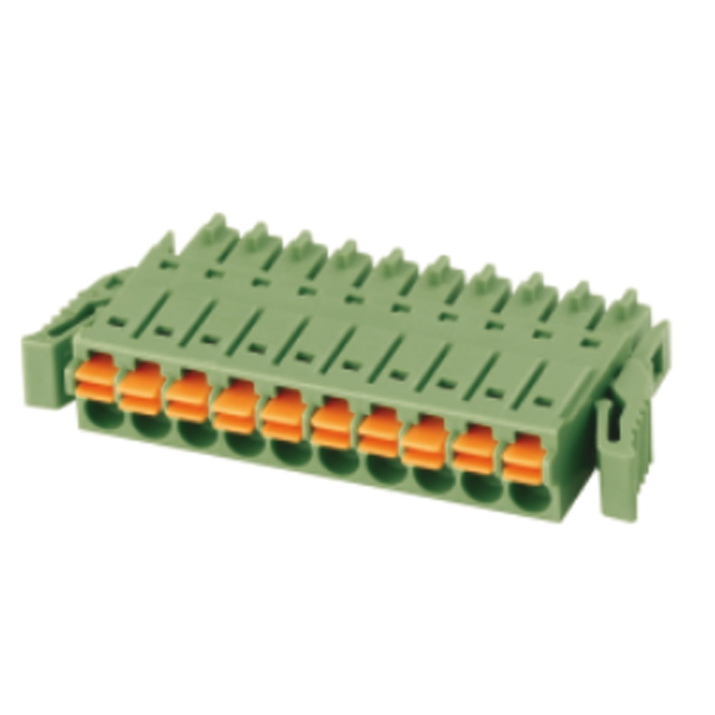 3.5 mm Pitch Printed Circuit Board (PCB) Terminal Block Plug With Lock Latches, Spring Clamp, 24-16AWG, 12 Position