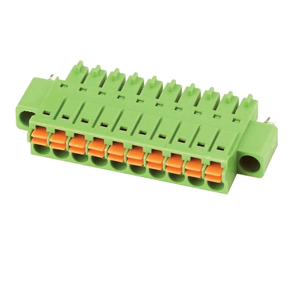 3.5 mm Pitch Printed Circuit Board (PCB) Terminal Block Plug, Spring With Screw Locks, 24-16AWG, 10 Position