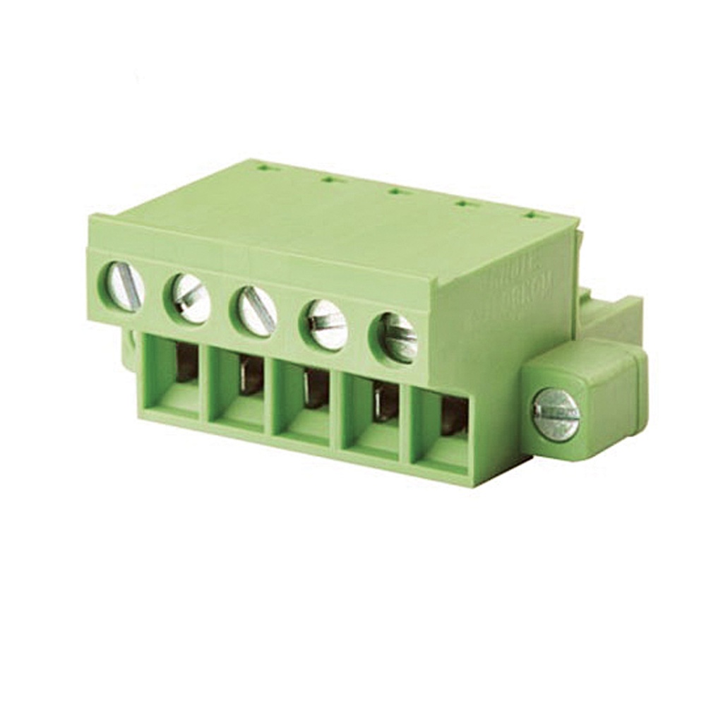 5.08 mm Pitch Printed Circuit Board (PCB) Terminal Block Plug, Screw Clamp, 10 Position, Front Wire Entry, With Screw Locks
