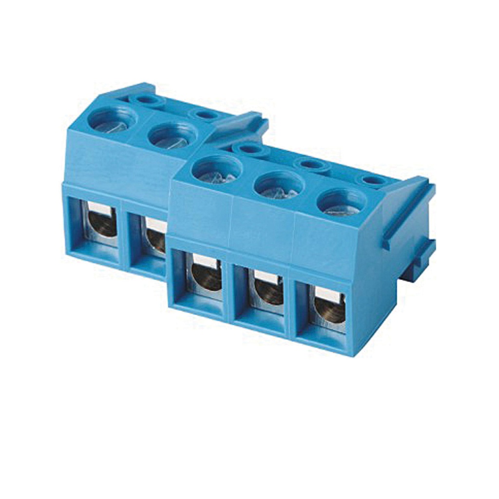 2 Position Pluggable Terminal Block with Screw Wire Terminations, Economy, 5mm Pitch, Blue, 28-16 AWG, 10 Amp,