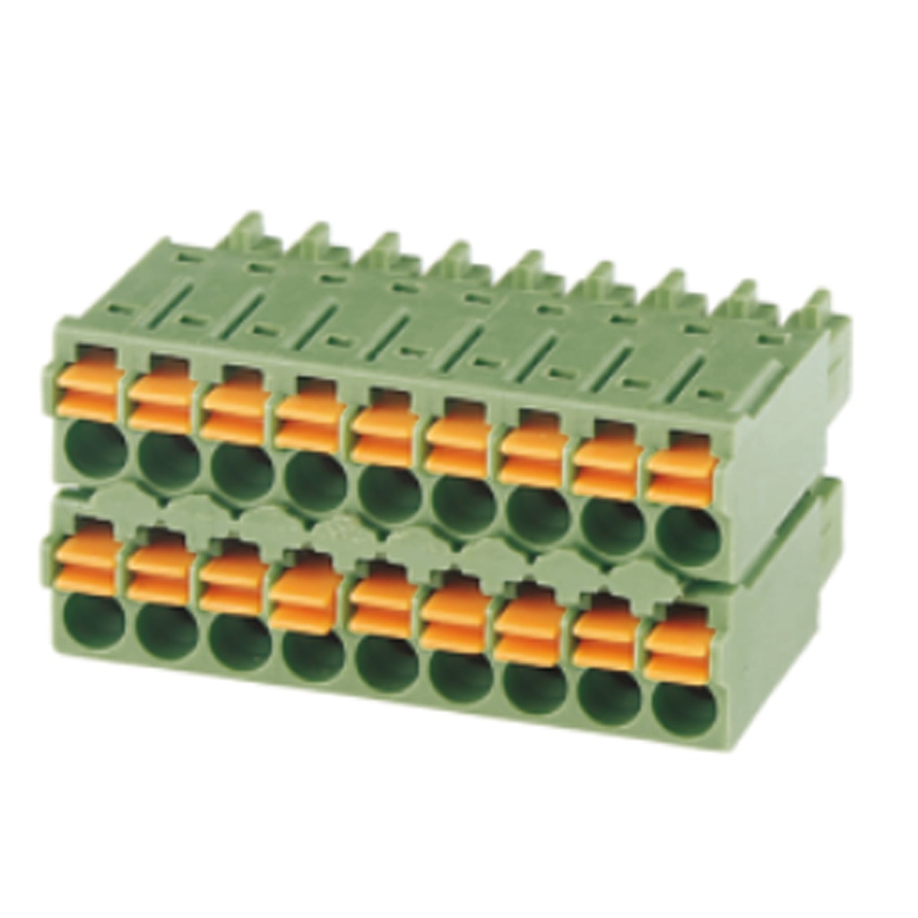 16 Position, 3.5 mm Pitch Printed Circuit Board (PCB) Terminal Block Plug, Spring Clamp, Narrow Profile,  24-16AWG
