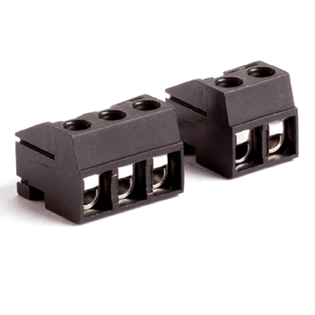 2 Position Pluggable Terminal Block with Screw Wire Protector Terminations, Economy Model, 5mm Pitch, Black, 30-16 AWG, 10 Amp, 300V, cULus Recognized