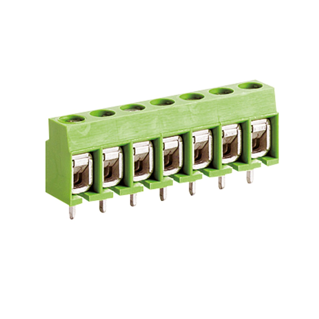 10 Position Low Cost PCB Terminal Block, Green Housing, 5mm Pin Spacing, 30-14 AWG