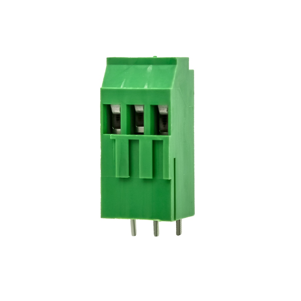 3 Position Green Fixed PCB Terminal Block | Mid Level | 5.08mm Pin Spacing | Horizontal Wire Entry with Screw Clamp | 30-12 AWG | 20A, 300V
