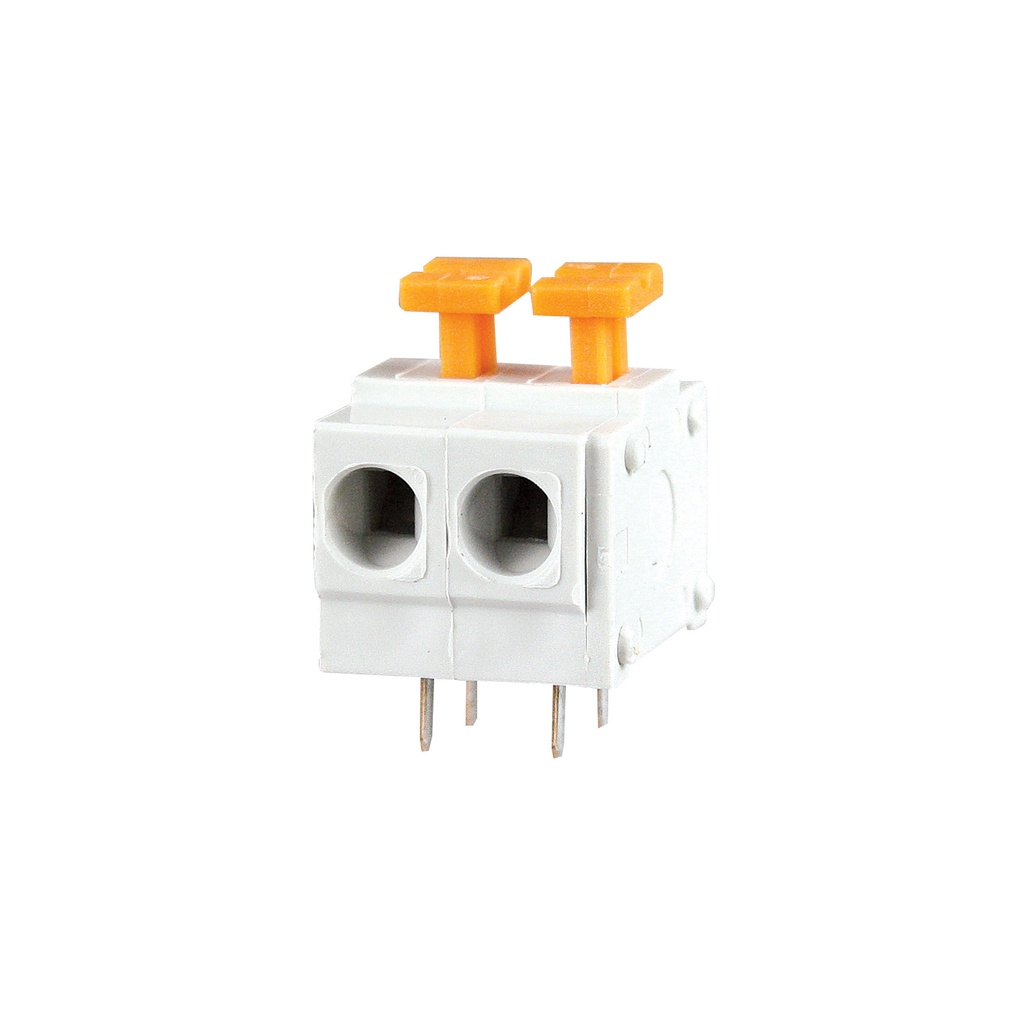 2 Position PCB Spring Terminal Block With Orange Actuator, Horizontal Wire Entry,  5.08mm Pitch, Gray, 30-16AWG