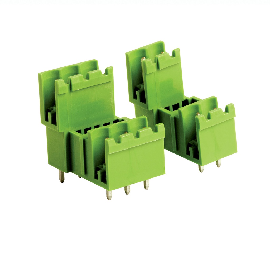 2 Level, 2 Position PCB Terminal Block Connector Header, 5mm Pin Spacing, Vertical Entry For Pluggable Terminal Block, Interlocking Housing, Green