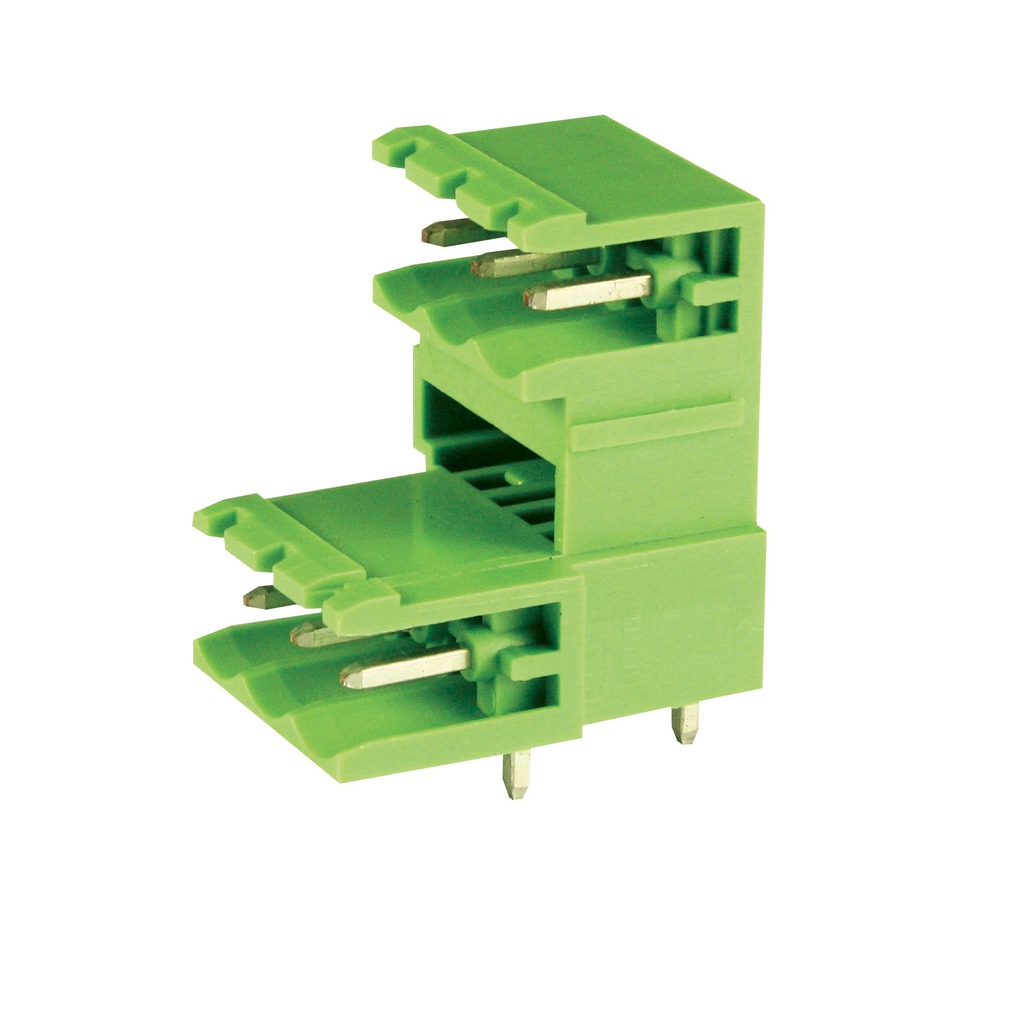 2 Level, 3 Position PCB Terminal Block Connector Header, 5mm Pin Spacing, Horizontal Entry For Pluggable Terminal Block, Interlocking Housing, Green