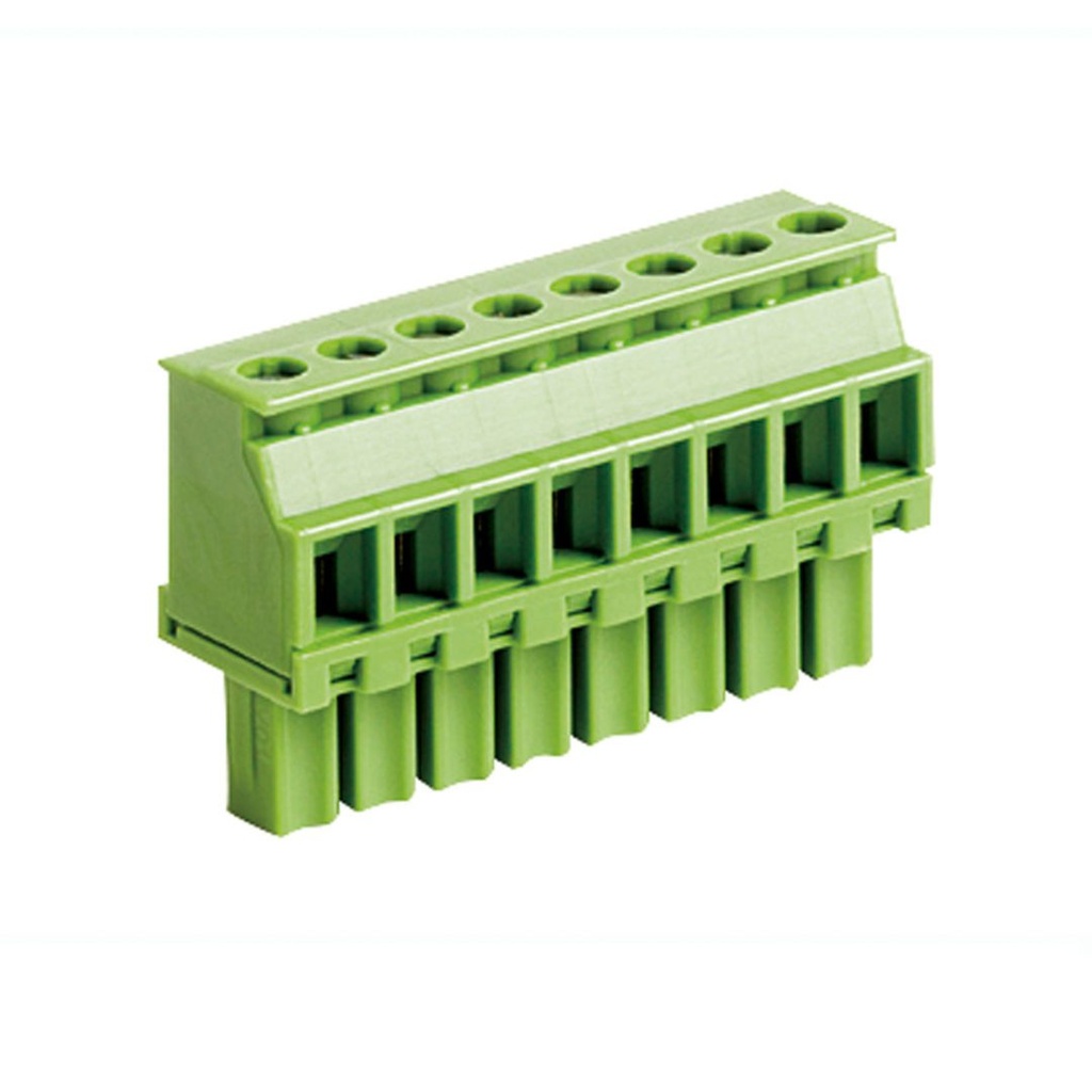 10 Position Pluggable Terminal Block, Screw Terminal Connector, 3.5mm Spacing, Wire Entry Polarization Side,  Green Housing, 30-16 AWG