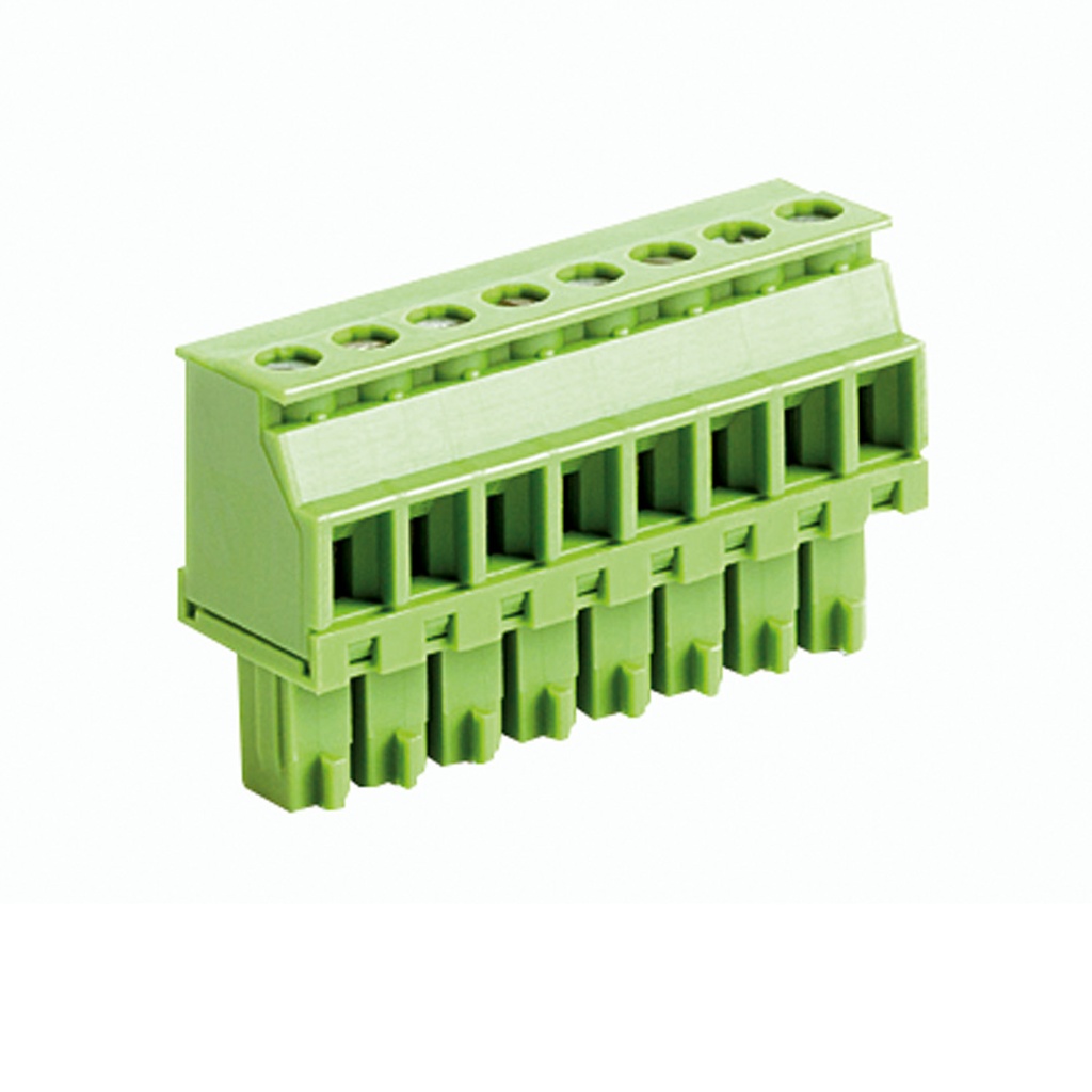 10 Position Pluggable Terminal Block, Screw Terminal Connector, 3.5mm Spacing, Wire Entry Keying Side,  Green Housing, 30-16 AWG