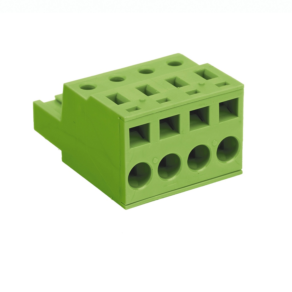 10 Position Spring Clamp Pluggable Terminal Block, 5mm Spacing, Front Wire Entry, Green Housing, 24-14 AWG