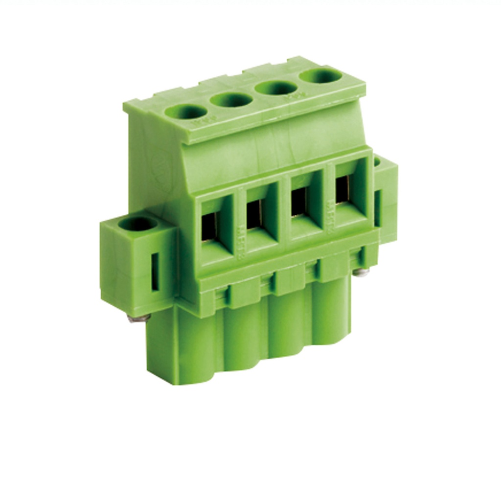 10 Position Pluggable Terminal Block, Terminal Block Connector, With Screw Locks, 5.08mm pitch, Green Housing Wire Entry On Polarization Side Of Plug, 24-12AWG