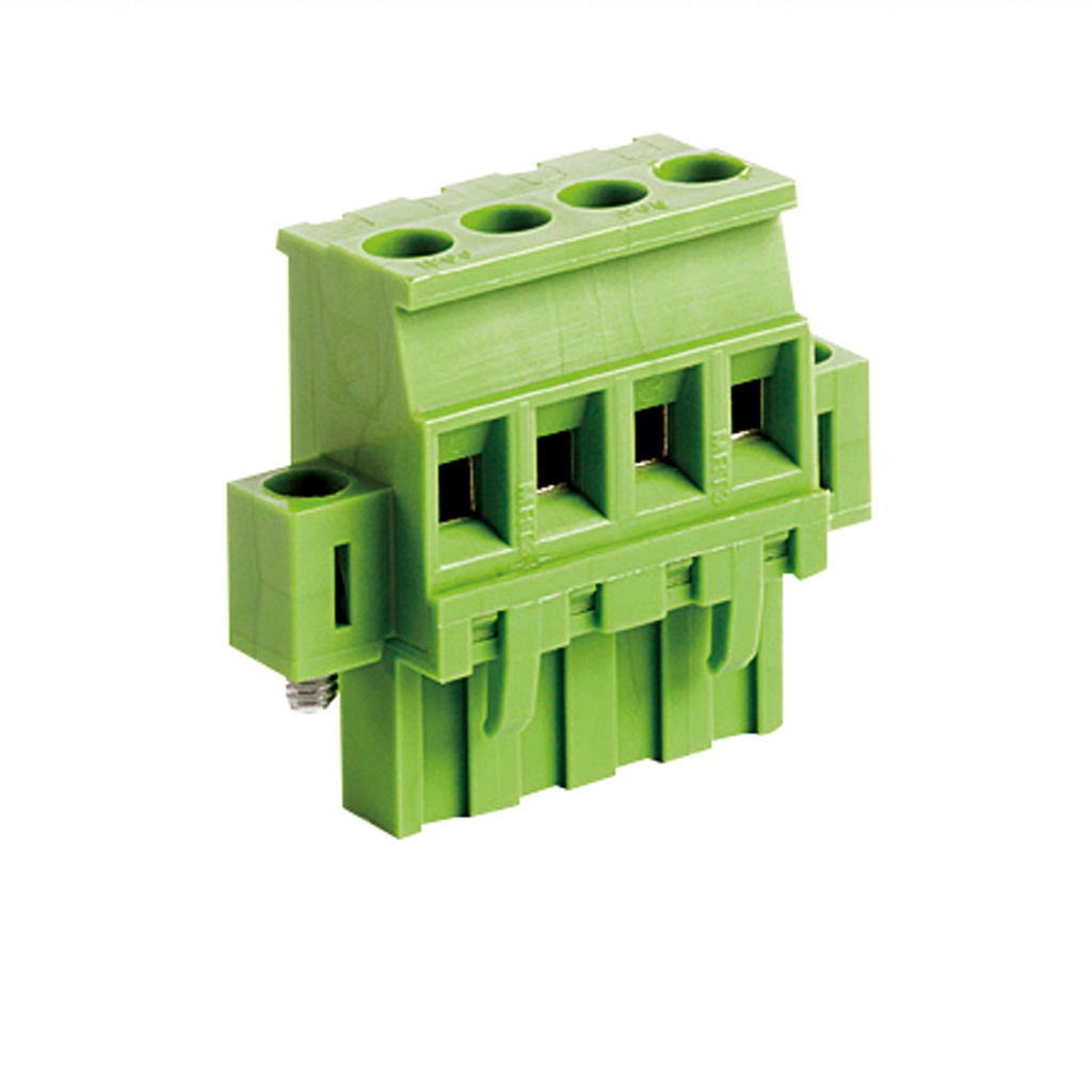 10 Position Pluggable Terminal Block, Terminal Block Connector, With Screw Locks, 5.08mm pitch, Green Housing, Wire Entry On Keying Side Of Plug, 24-12AWG