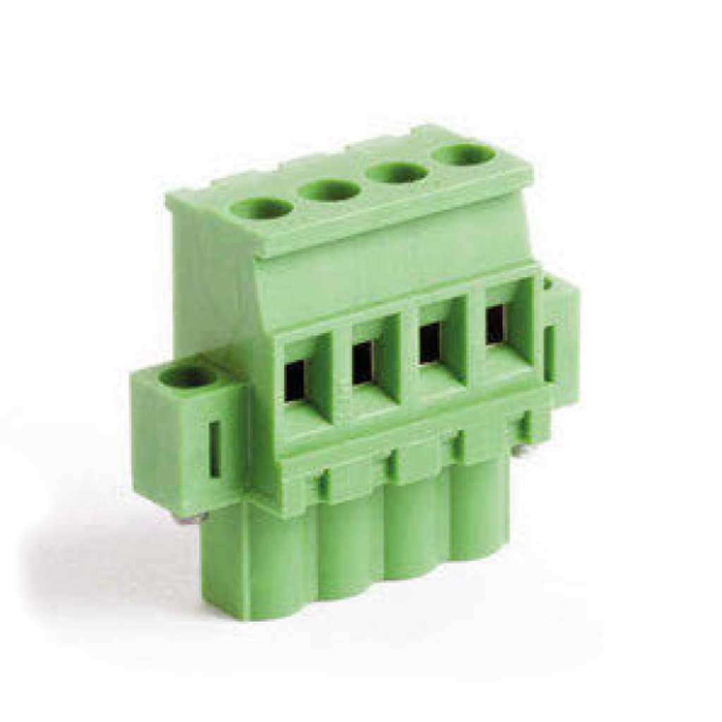 13 Position Pluggable Terminal Block, Terminal Block Connector, With Screw Locks, 5mm pitch, Green Housing Wire Entry On Polarization Side Of Plug, 24-12AWG
