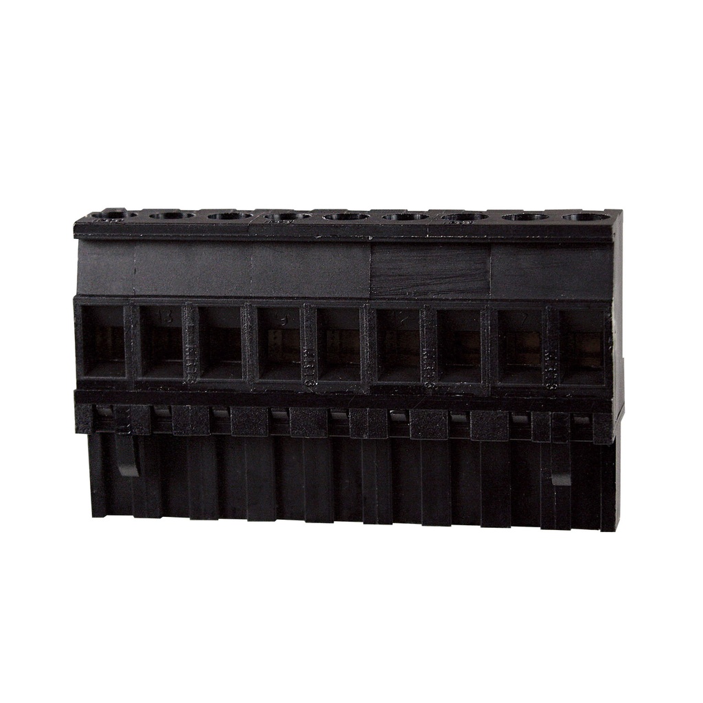9 Position Pluggable Terminal Block, Terminal Block Connector, 5mm pitch, Black Housing, Wire Entry On Keying Side Of Plug, 24-12AWG