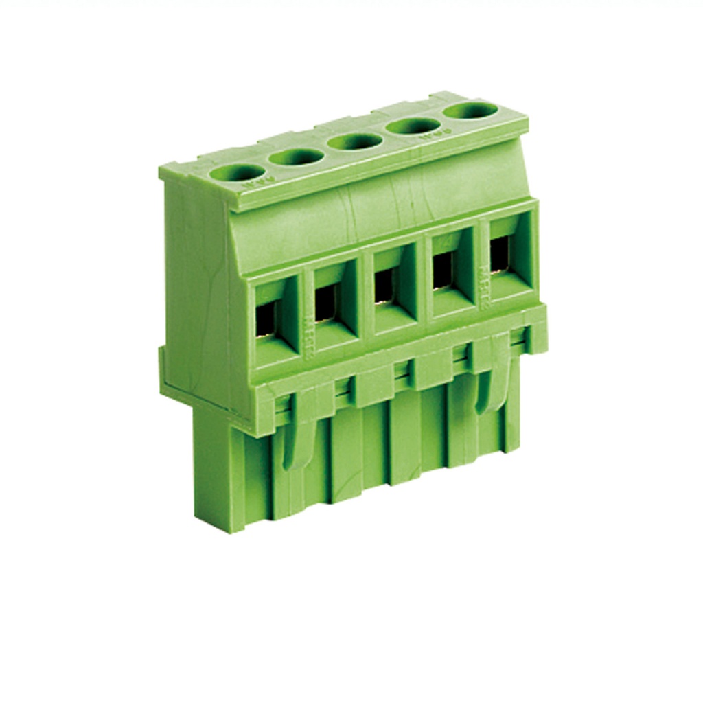 10 Position Pluggable Terminal Block, PCB Screw Terminal Block Connector, 7.62 pitch, Green Housing, Wire Entry On Keying Side Of Plug, 24-12AWG