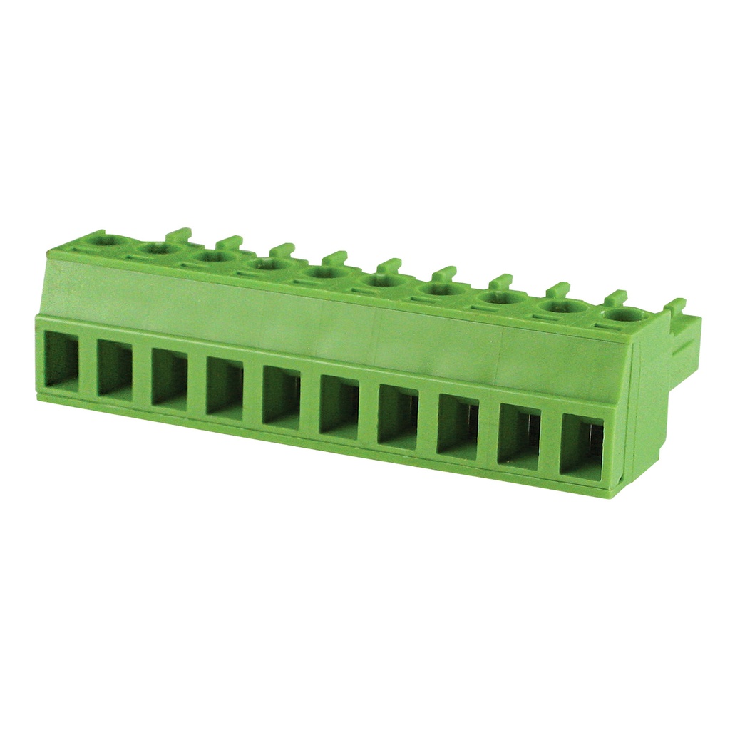 10 Position 3.5mm Pluggable Terminal Block, Screw Clamp, Green Housing, 30-16AWG