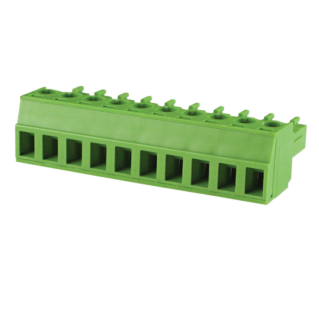 10 Position 3.81mm Pluggable Terminal Block, Screw Clamp, Green Housing, 30-16AWG