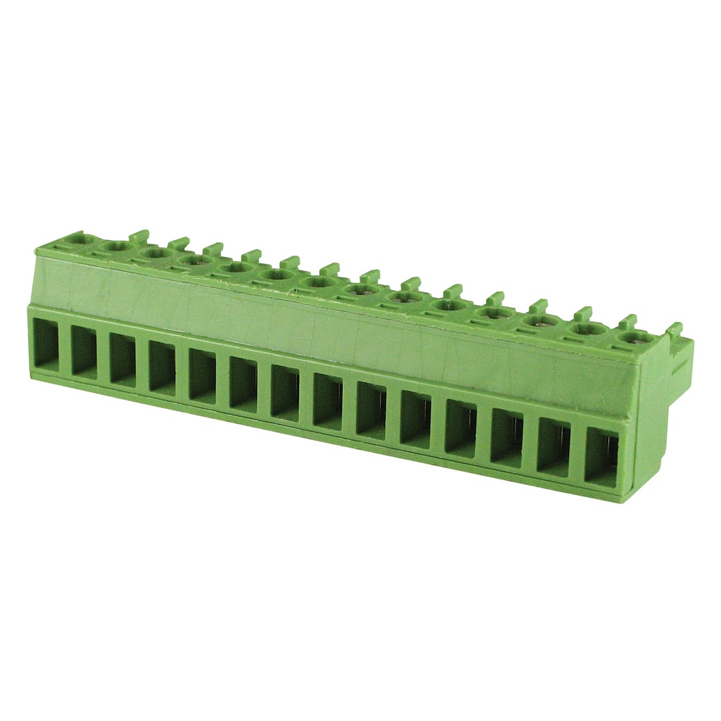 14 Position 3.81mm Pluggable Terminal Block, Screw Clamp, Green Housing, 30-16AWG
