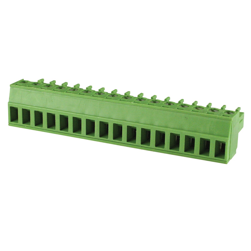 16 Position 3.81mm Pluggable Terminal Block, Screw Clamp, Green Housing, 30-16AWG