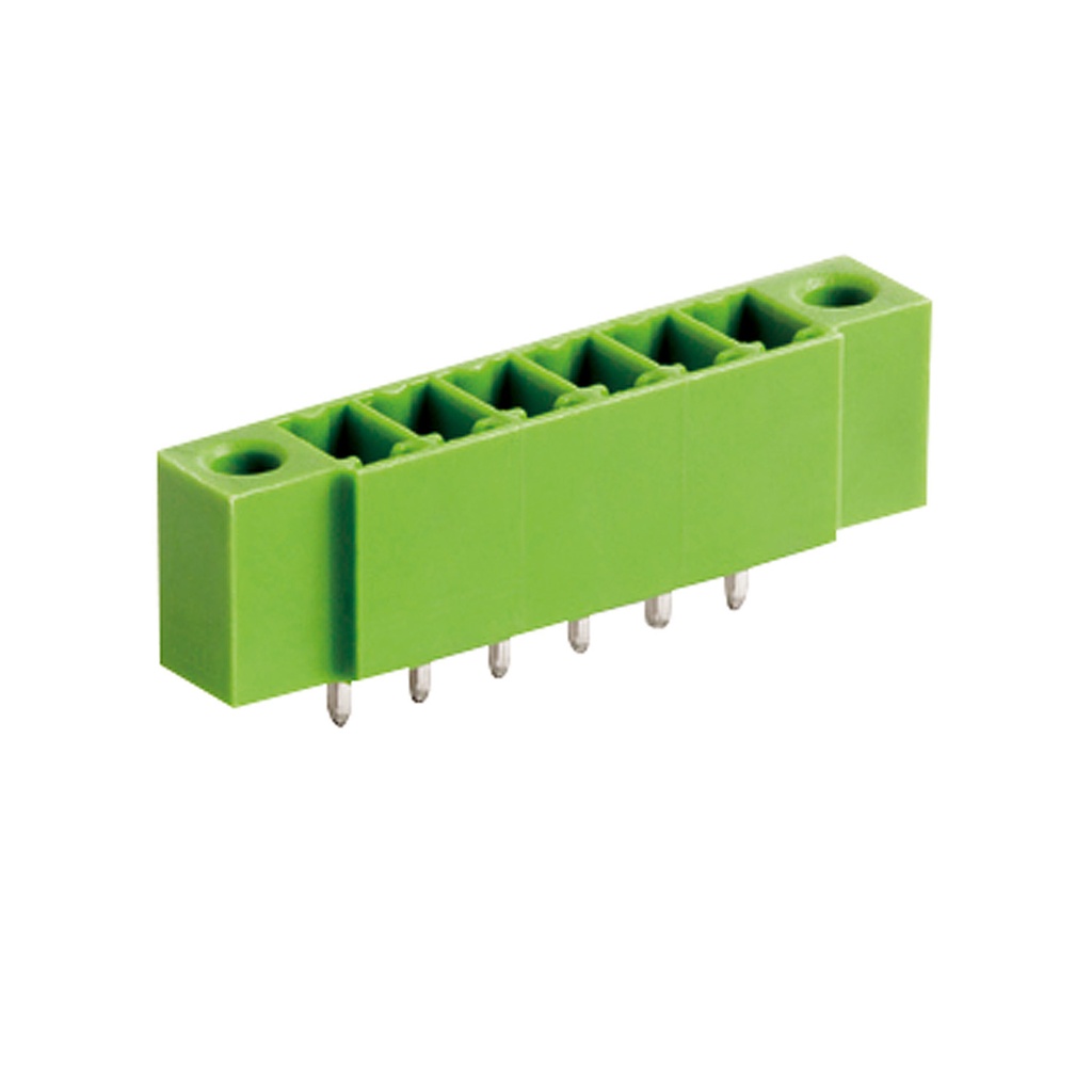 10 Position PCB Terminal Block Header, Threaded Flange, 3.5mm Pitch, Vertical, Green Housing, For 3.5mm Terminal Block Connectors With Screw Locks