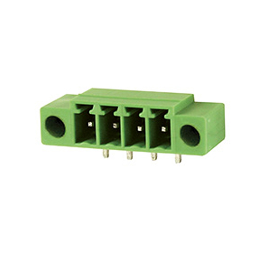 10 Position PCB Terminal Block Header, Threaded Flange, 3.5mm Pitch, Horizontal, Green Housing, For 3.5mm Terminal Block Connectors With Screw Locks