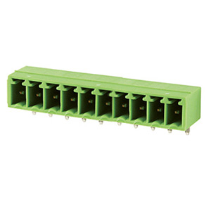 10 Position PCB Terminal Block Header, 3.5mm pitch, Horizontal, Green Housing, For Use With 3.5mm High Density Pluggable Terminal Blocks