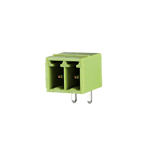 2 Position PCB Terminal Block Header, 3.5mm pitch, Horizontal, Green Housing, For Use With 3.5mm High Density Pluggable Terminal Blocks