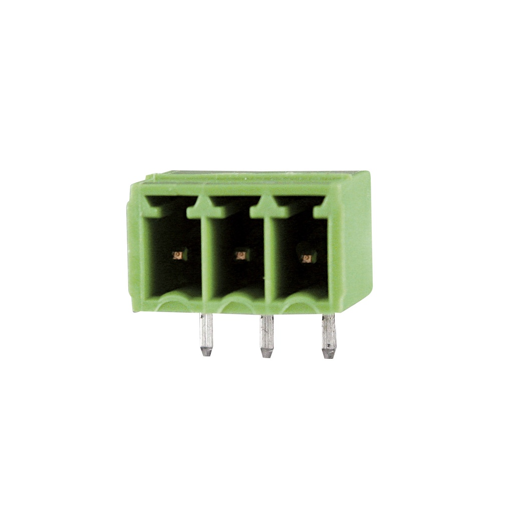 3 Position PCB Terminal Block Header, 3.5mm pitch, Horizontal, Green Housing, For Use With 3.5mm High Density Pluggable Terminal Blocks
