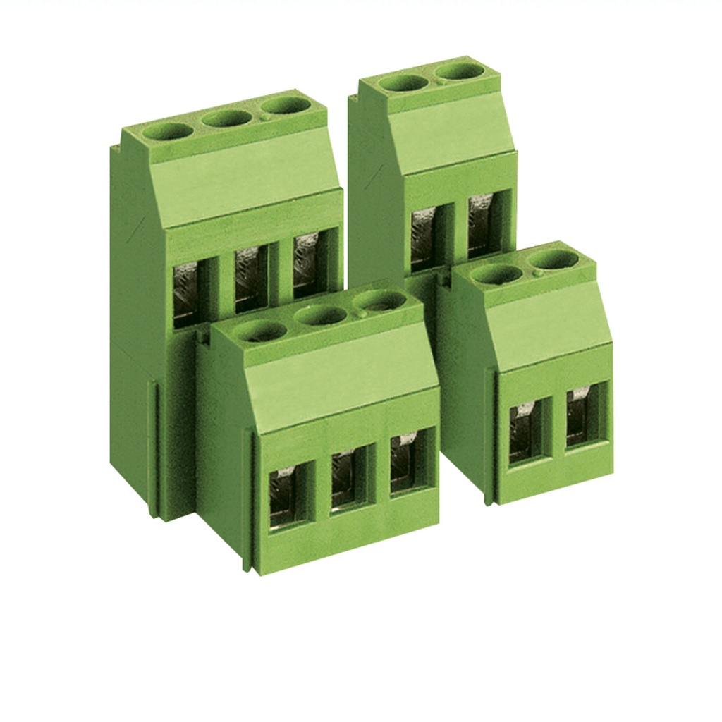 3 Position Black Fixed PCB Terminal Block | Two Levels | 5.08mm Pin Spacing | Horizontal Wire Entry with Screw Clamp | 30-12 AWG | 20A, 300V