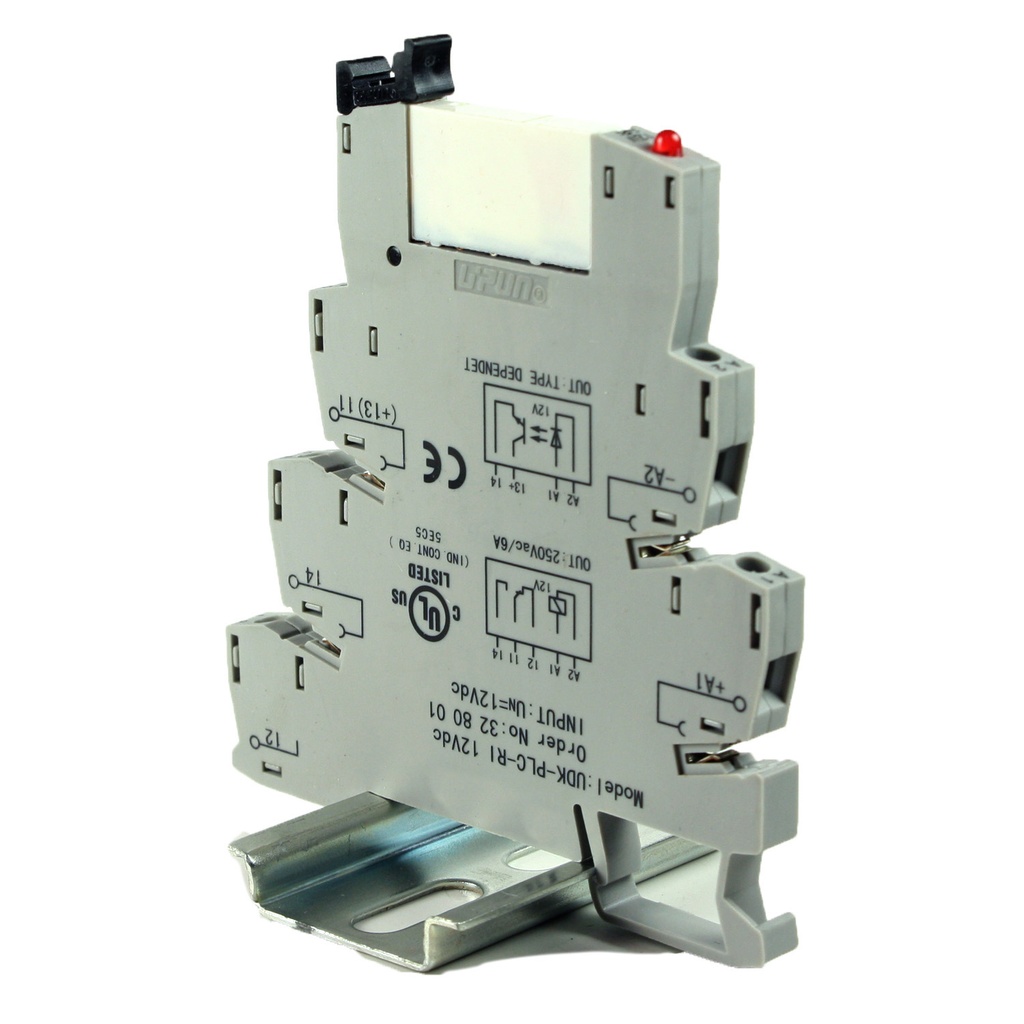 Terminal Block Interface Relay Module | 12V DC Coil | 6A 250V AC/30V DC | Pluggable DIN Rail Mount Relay | LED Indicator | UL Listed | ASI328001