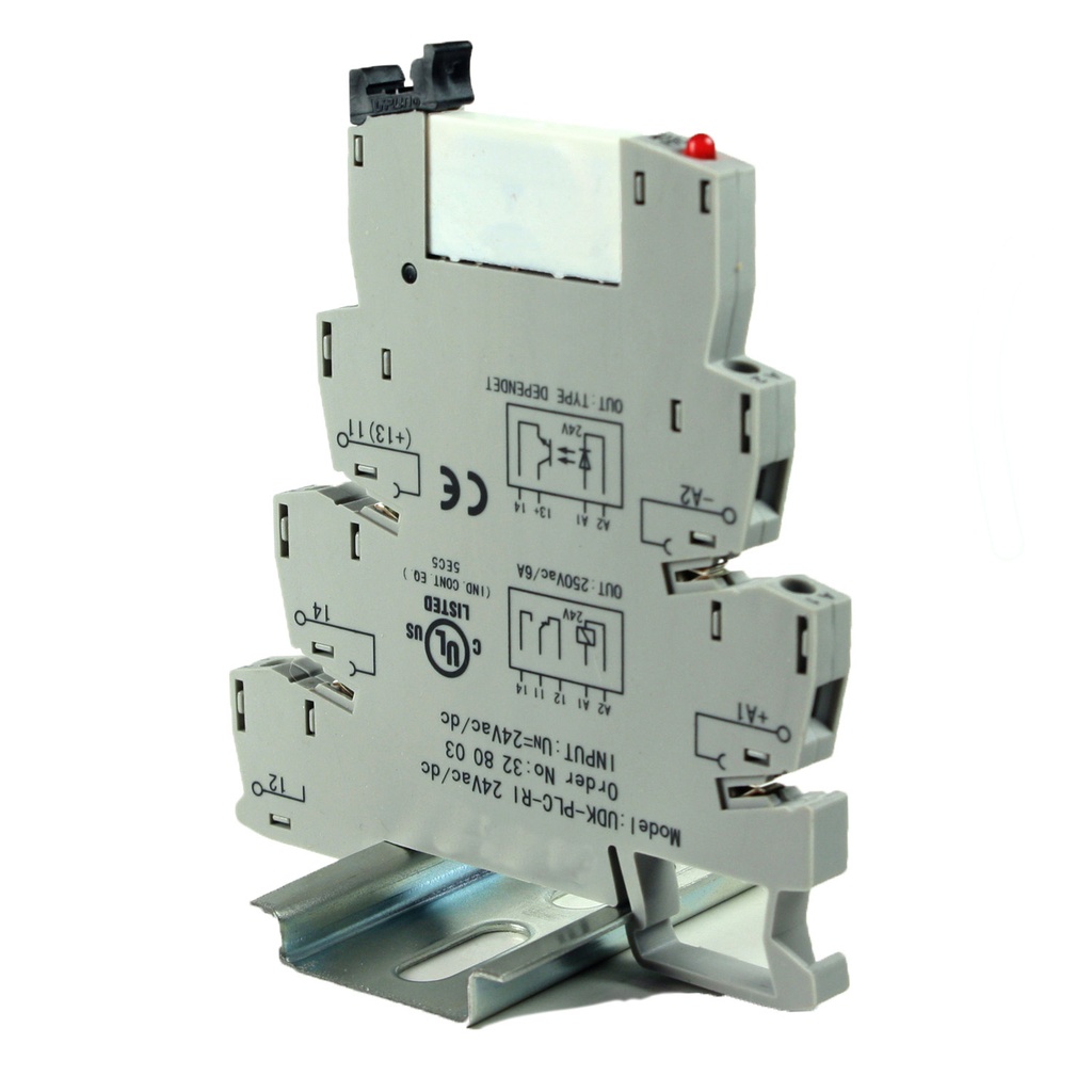 Terminal Block Interface Relay Module | 24V AC/DC | 6A 250V AC/30V DC | Pluggable DIN Rail Mount Relay | LED Indicator | UL Listed | ASI328003
