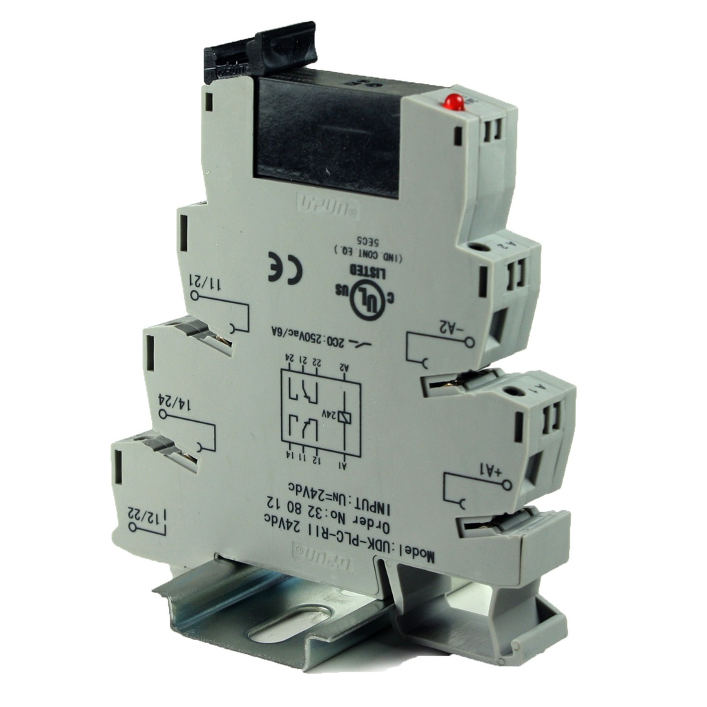 Terminal Block Relay, 24V Relay DIN Rail Mount, DPDT DIN Rail Relay, Coil 24Vdc, Contacts 8A 250Vac, ASI328012