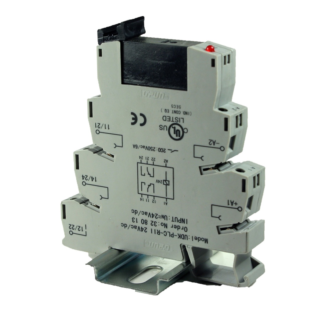 Terminal Block Relay, 24V Relay DIN Rail Mount, DPDT DIN Rail Relay, Coil 24Vac/dc, Contacts 8A 250Vac, ASI328013
