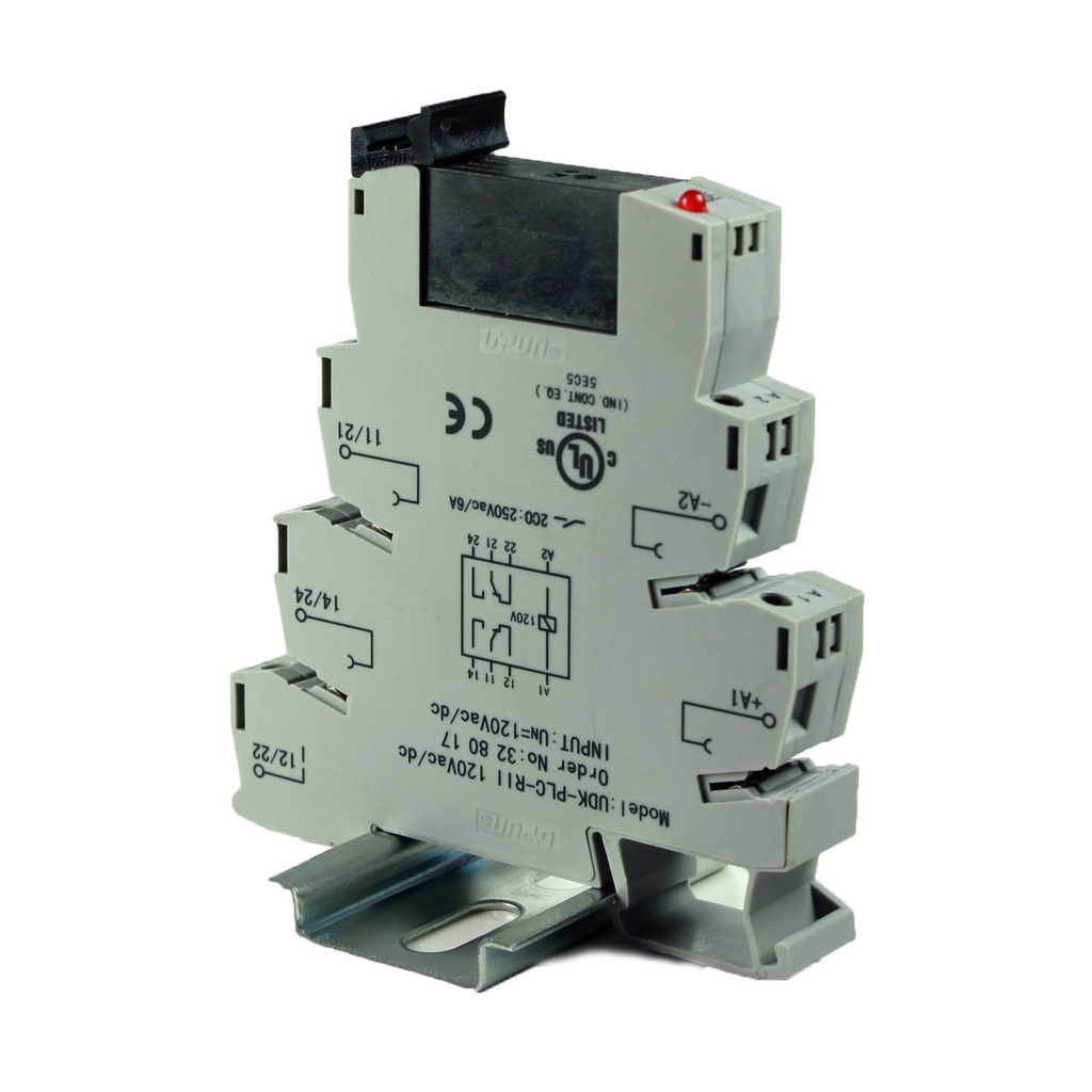 Terminal Block Relay, 120V Relay DIN Rail Mount, DPDT DIN Rail Relay, Coil 120Vdc, Contacts 8A 250Vac, ASI328017