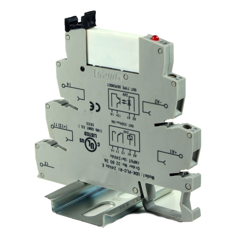 Terminal Block Relay, DIN Rail Relay 24V, Interposing Relay 24Vdc, Low Profile Height, SPDT, 24Vdc Coil, 6A 250Vac Contact, ASI328036